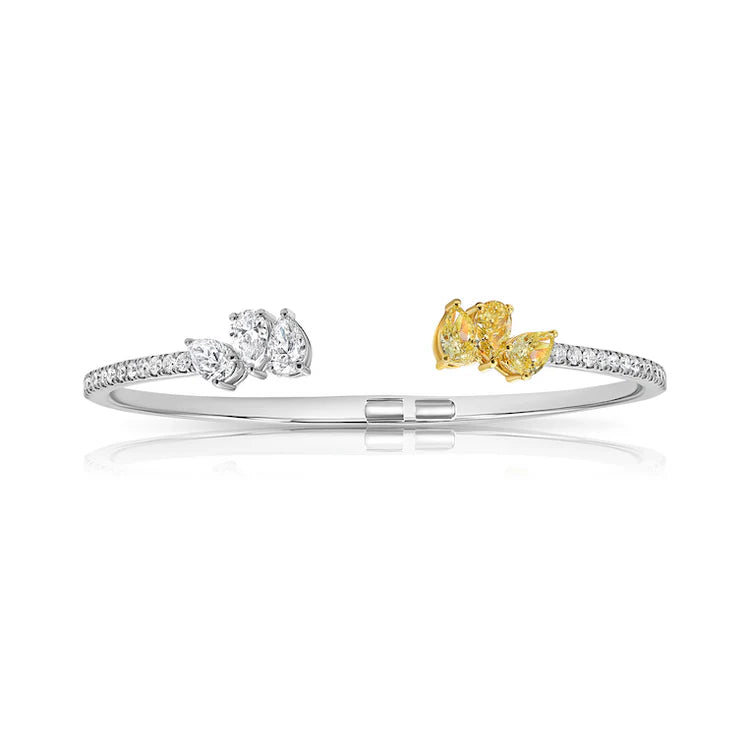 2.57ctw Yellow & White Diamond Open Cuff Bangle Bracelet