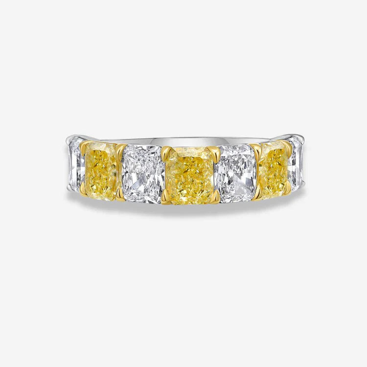 4.34ctw Alternating Yellow & White Elongated Radiant Diamond Halfway Band GIA
