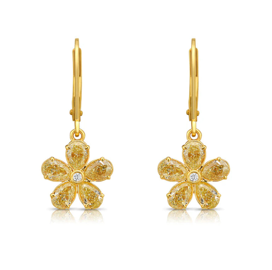 2.11ctw Light Yellow Pear Diamond Drop Flower Earrings
