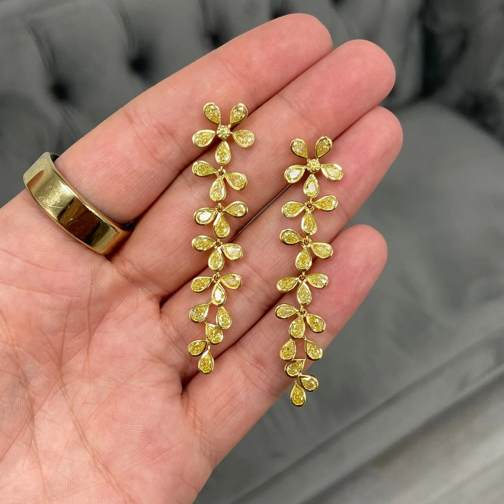 5.75ctw Fancy Yellow Diamond Floral Drop Earrings