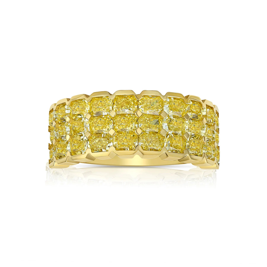 Three Row Yellow Radiant Diamond Halfway Band