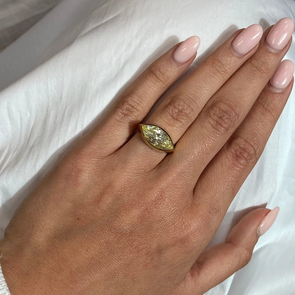 3.39ct Fancy Yellow Marquise Diamond Bezel Ring VS1 GIA