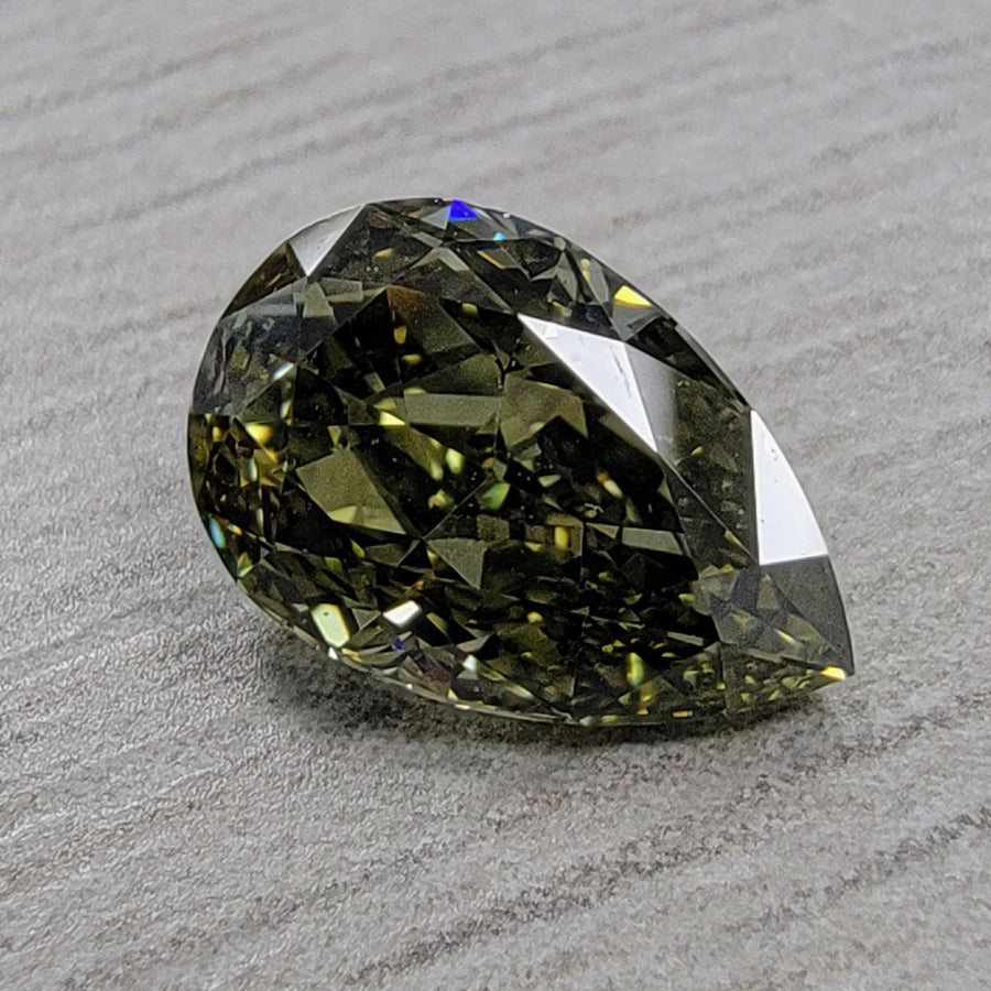 1.01ct Fancy Dark Gray Yellowish Green Pear CHAMELEON Diamond VS2 GIA