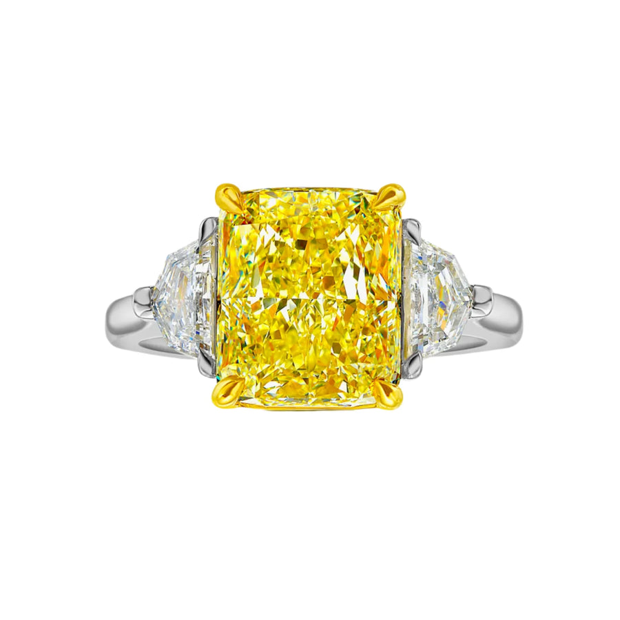 4ct Fancy Vivid Yellow Elongated Radiant Internally Flawless Diamond Ring GIA