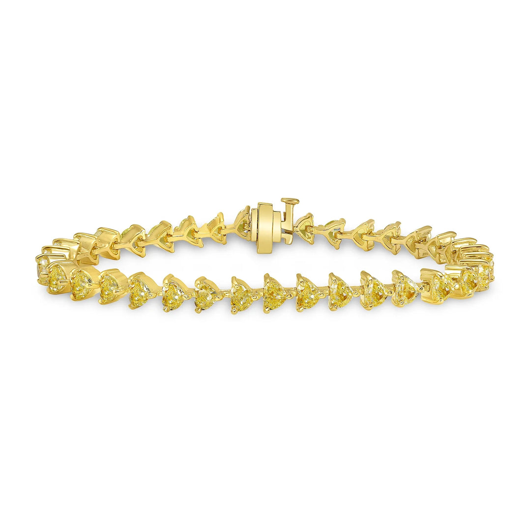 7.33ctw Fancy Yellow Heart Shape Diamond East-West Tennis Bracelet in 18k Gold