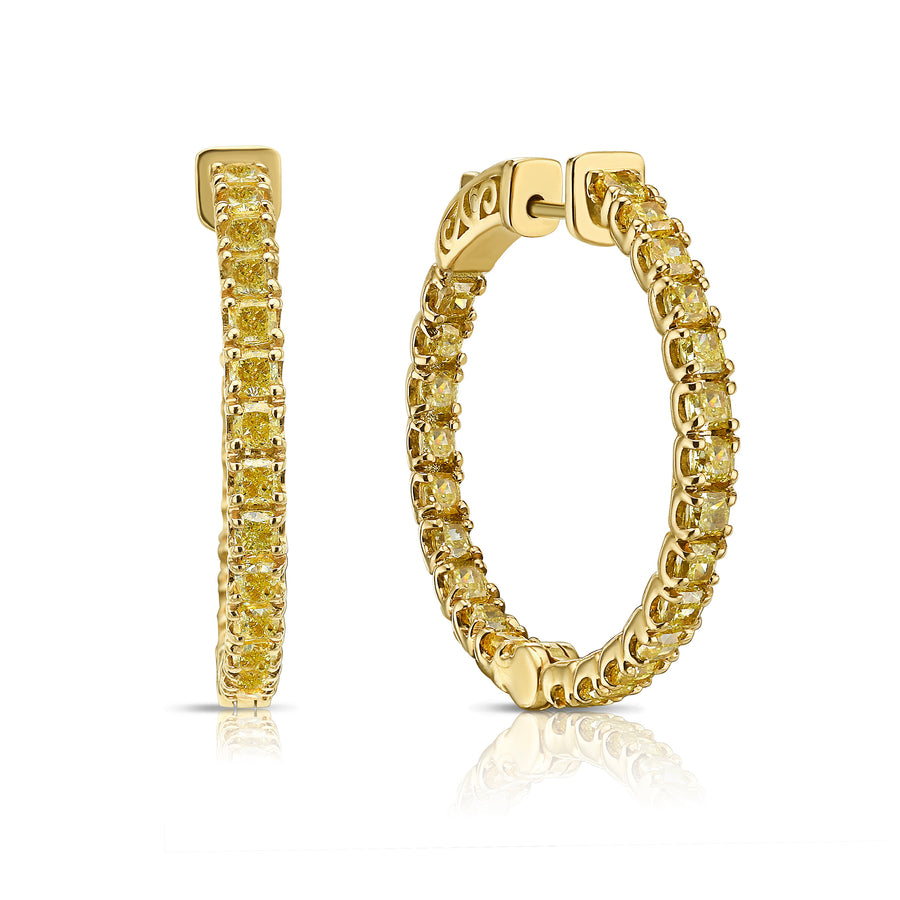 5.19ctw Intense Yellow Cushion Diamond Inside-Out Hoop Earrings 1.25 inch