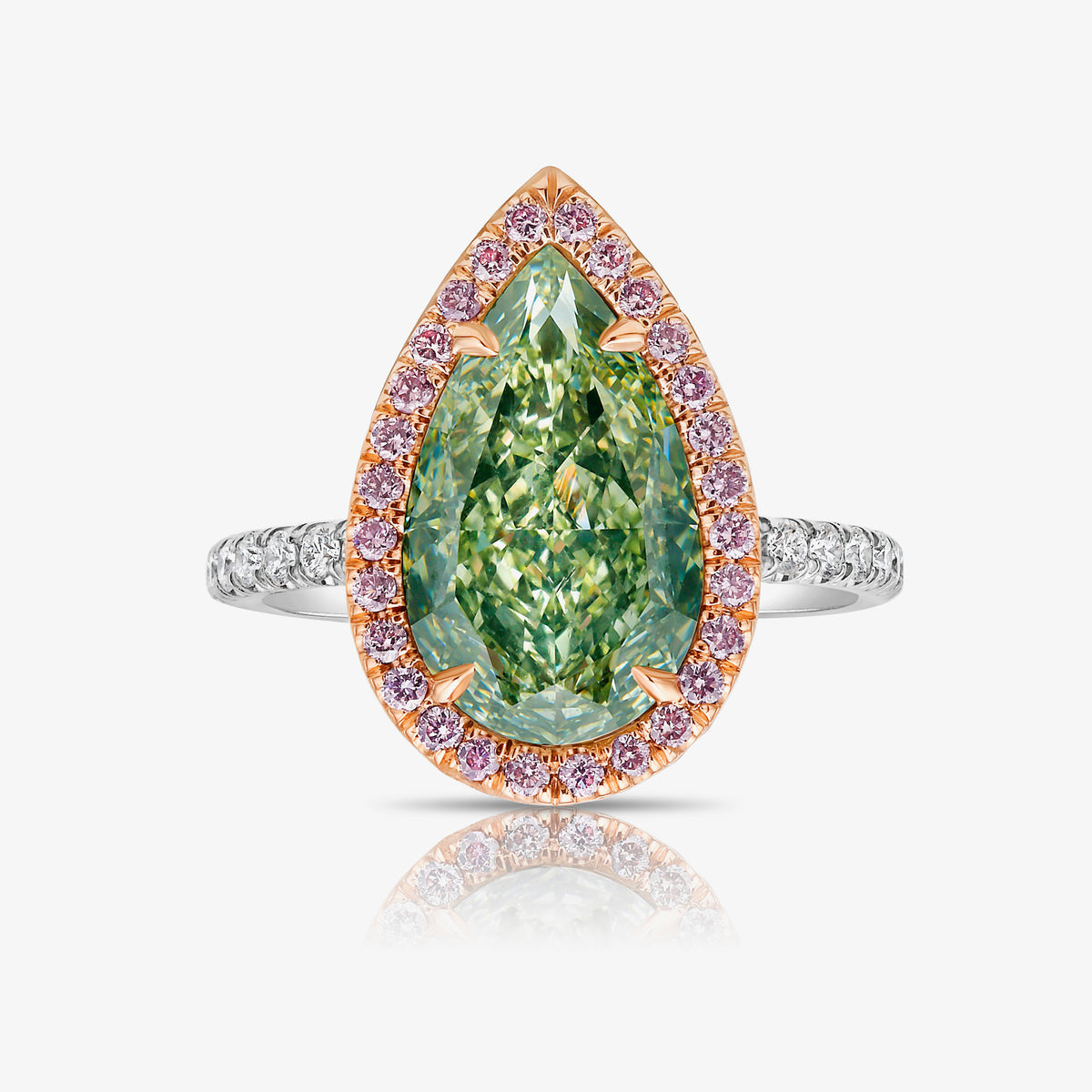 4ct Fancy Green Yellow Pear Diamond Ring VS2 GIA