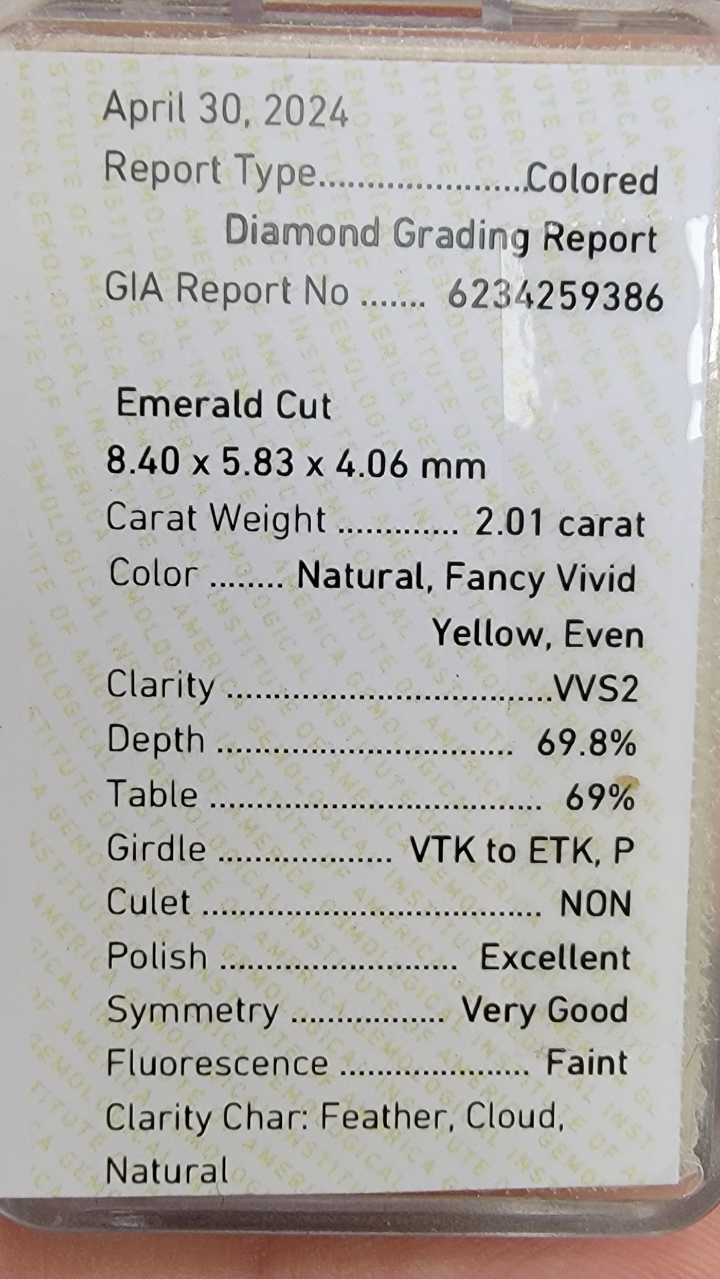 2.01ct Fancy Vivid Yellow Emerald Cut VVS2 GIA