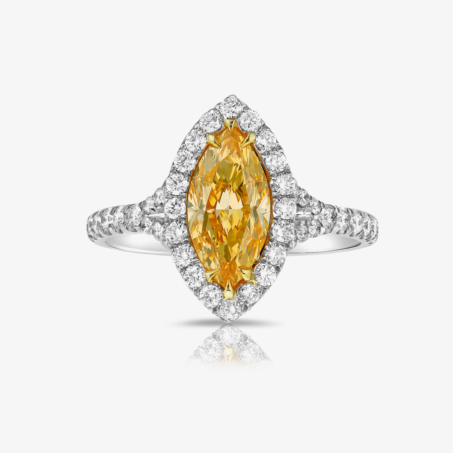 1.05ct Fancy Intense Orange-Yellow Marquise Diamond Ring VVS1