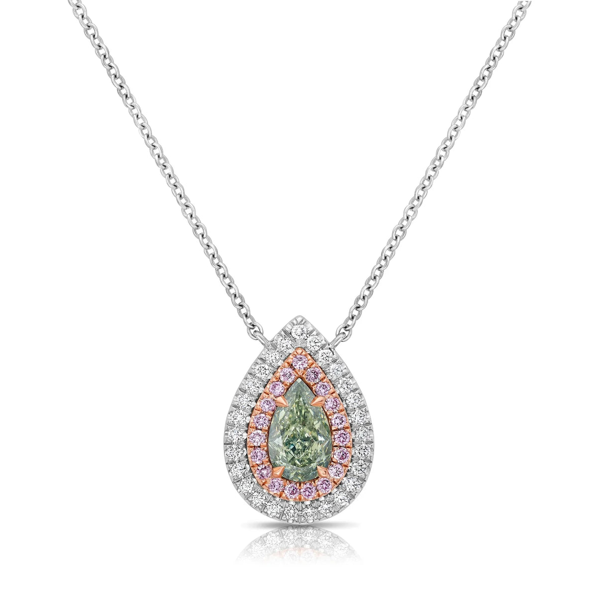 0.68ct “CHAMELEON” Fancy Grayish Yellowish Green Pear Diamond Pendant VS1 GIA