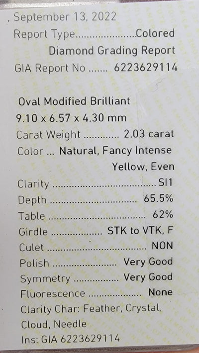 2.03ct Fancy Intense Yellow Oval SI1 GIA
