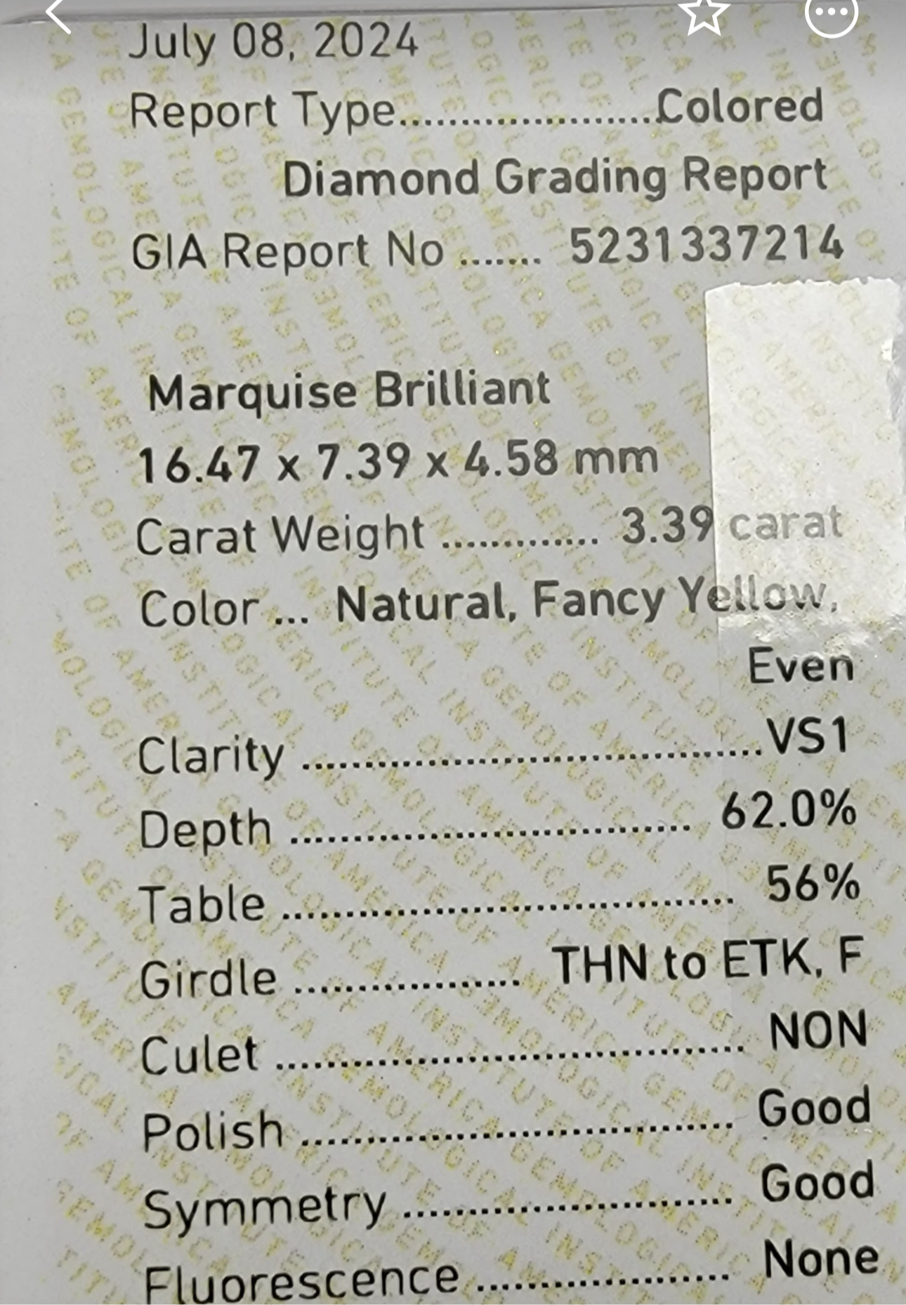 3.39ct Fancy Yellow Marquise VS1 GIA