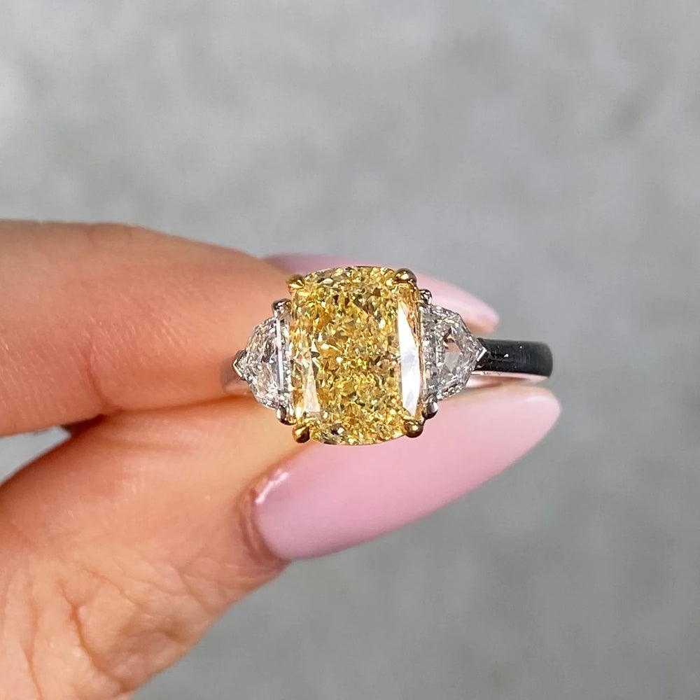 3.02ct Fancy Yellow Elongated Cushion Diamond VS2 Ring GIA