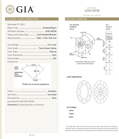 3.31ct Fancy Green Yellow Oval VS2 GIA