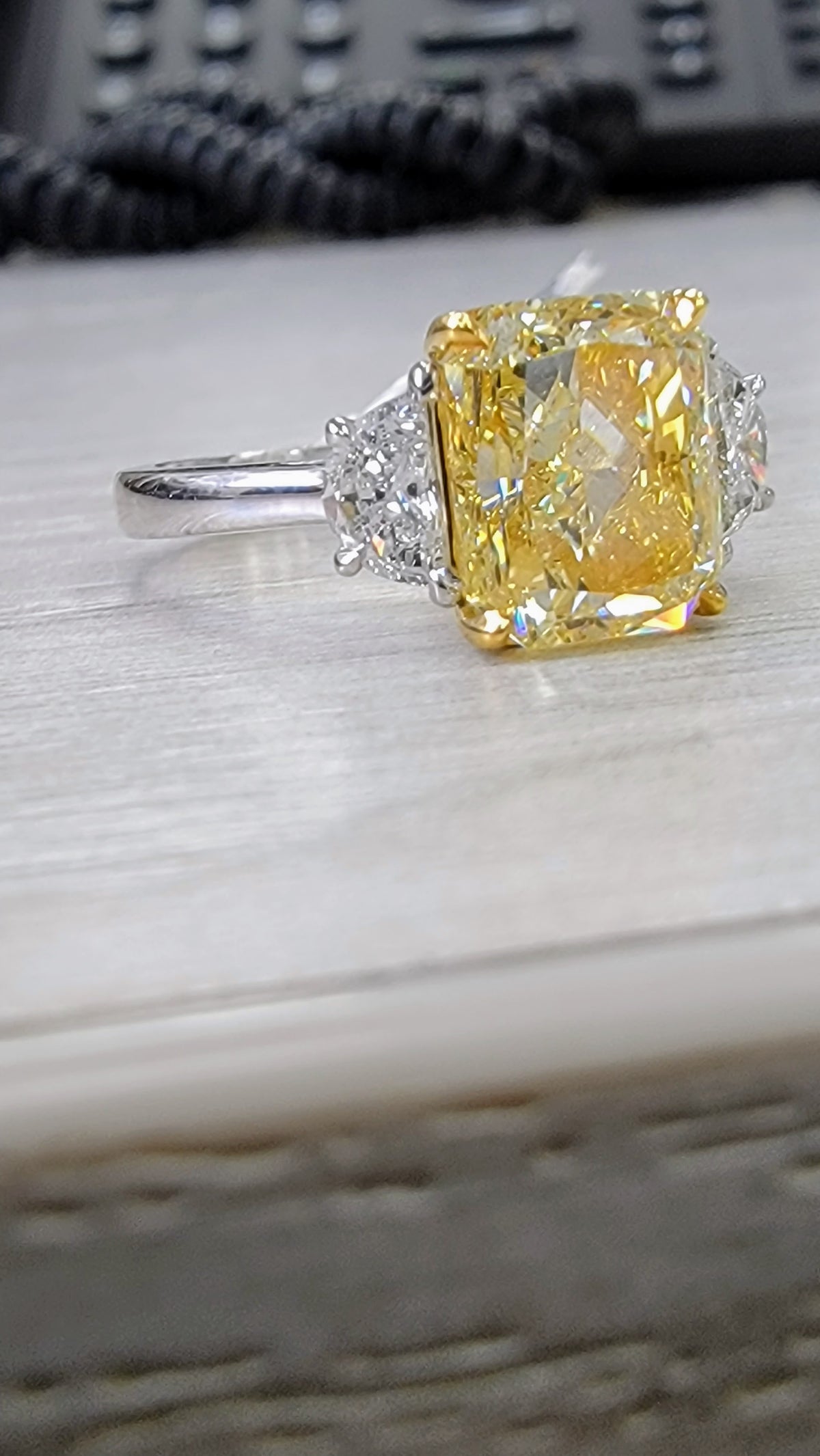 3.29ct Fancy Yellow Radiant Diamond Ring VS2 GIA