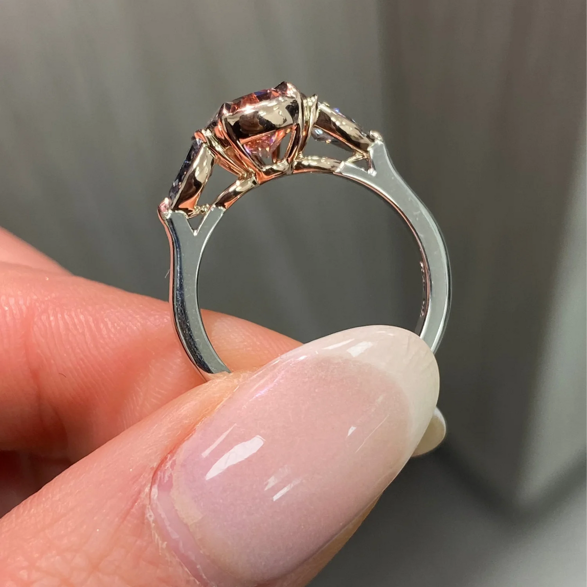 2.22ct Fancy Deep Brown-Pink Pear Diamond VS2 GIA Ring with Blue Diamond Sides