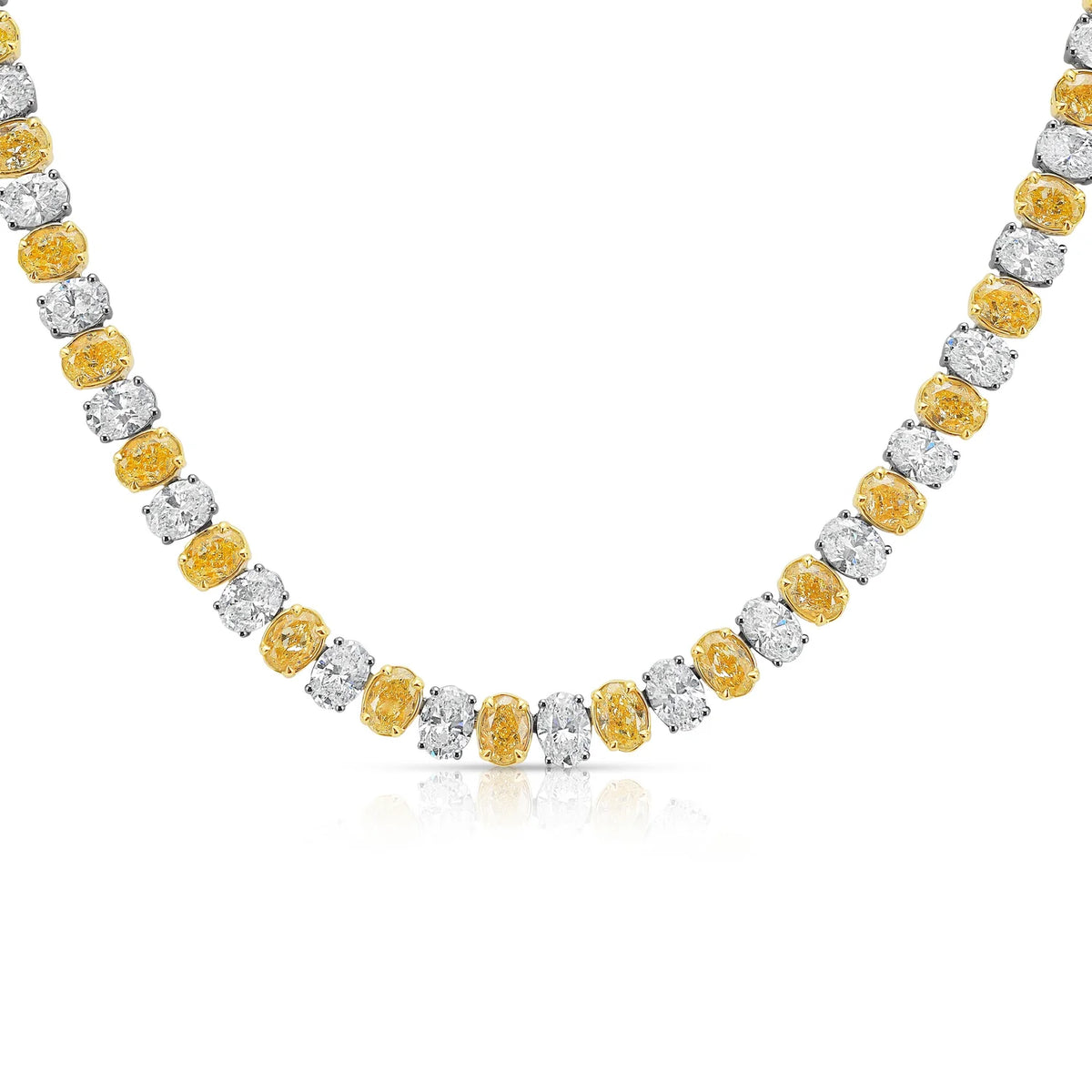 24ct Alternating Yellow Oval Diamond and White Oval Diamond Necklace