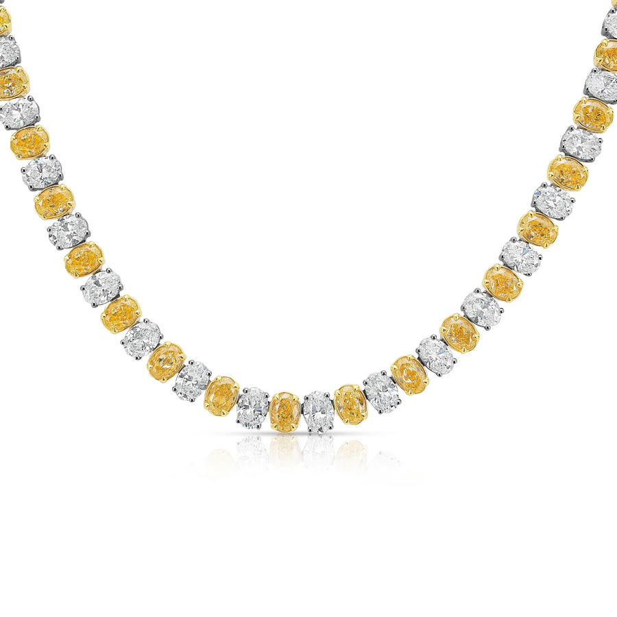 24ct Alternating Yellow Oval Diamond and White Oval Diamond Necklace