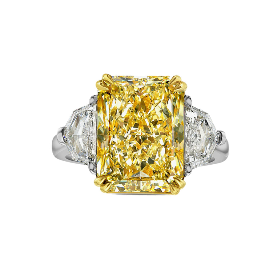 6.72ct Fancy Light Yellow Elongated Radiant Diamond Ring VS2 GIA