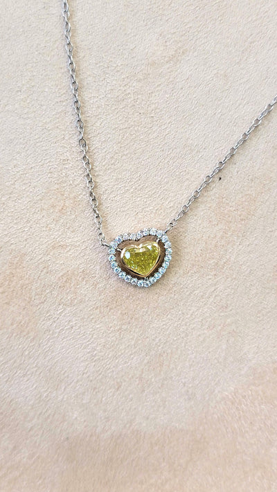 1.02ct Fancy Intense Greenish Yellow NEON Heart VS2 GIA Pendant