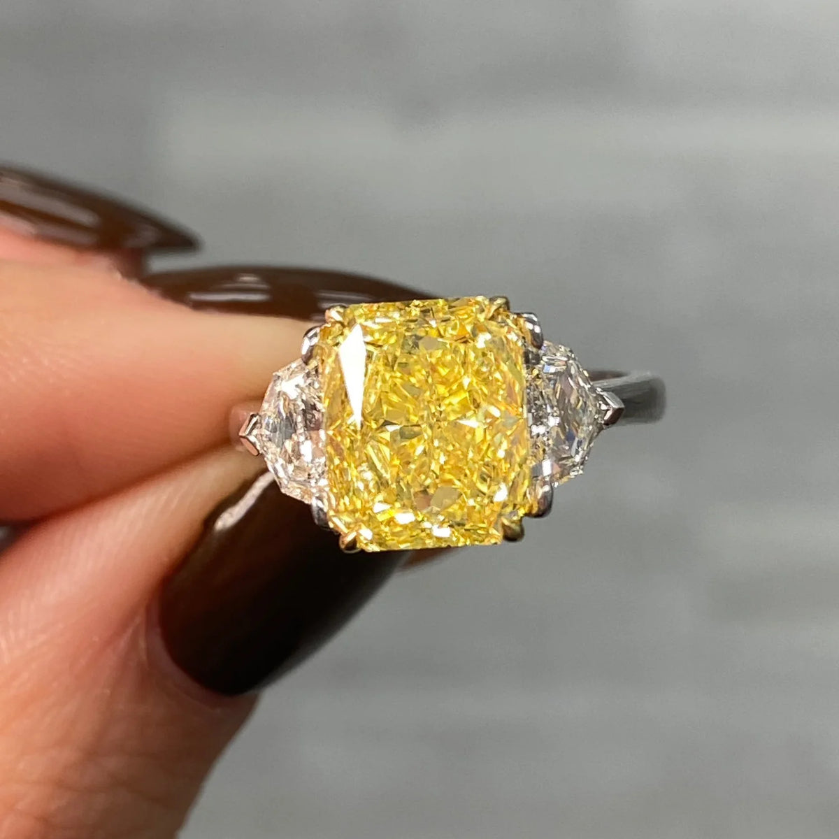 4ct Fancy Vivid Yellow Elongated Radiant Internally Flawless Diamond Ring GIA