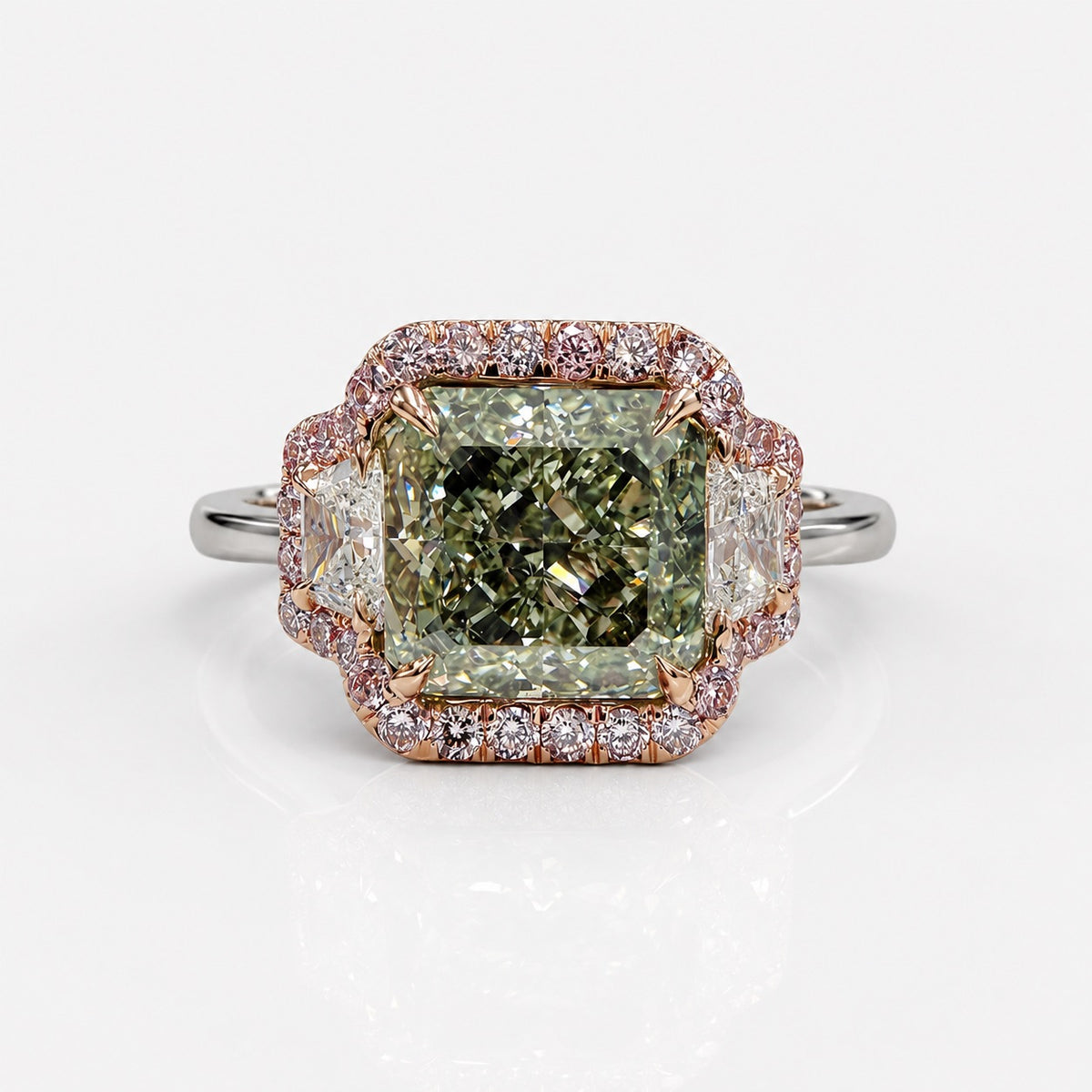 2.54ct Fancy Grayish Yellowish Green Radiant Diamond Ring SI1 GIA