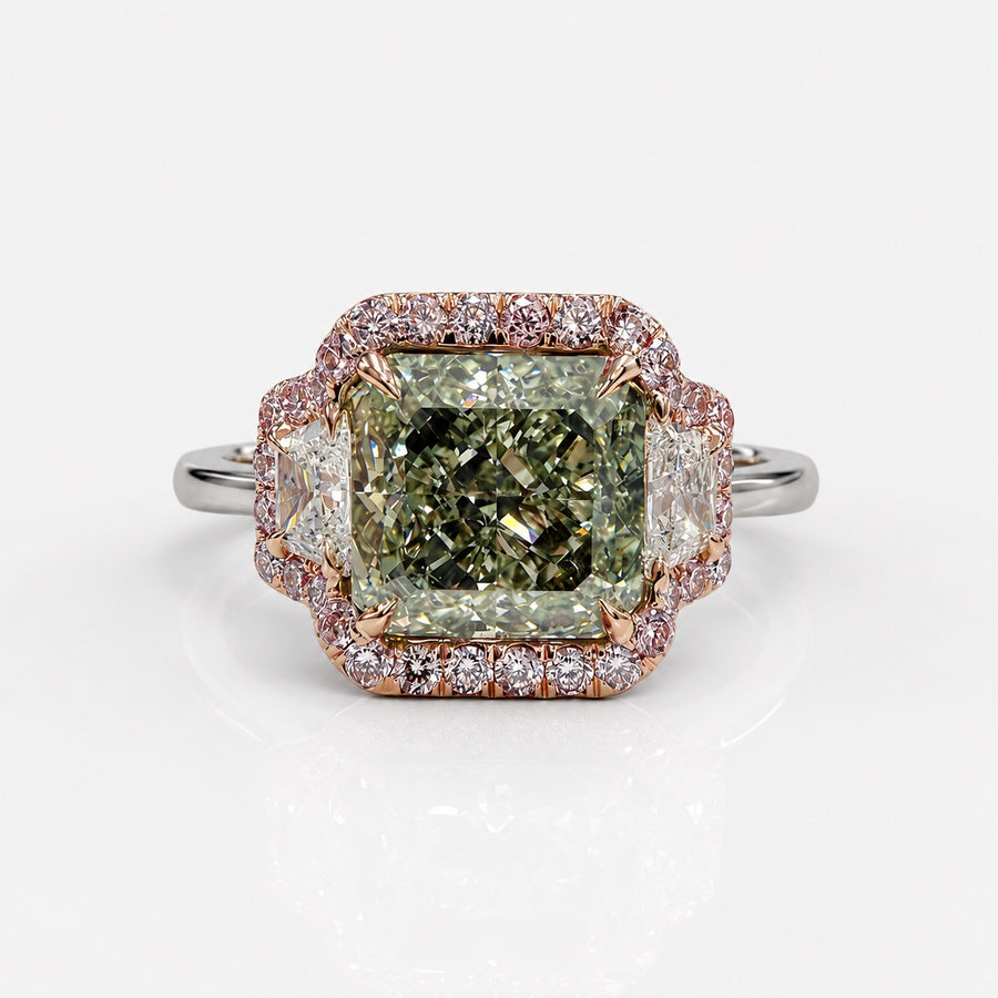 2.54ct Fancy Grayish Yellowish Green Radiant Diamond Ring SI1 GIA