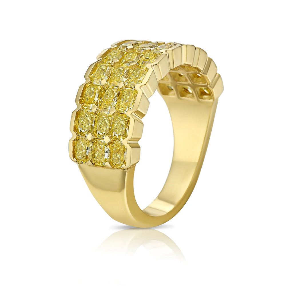 Three Row Yellow Radiant Diamond Halfway Band
