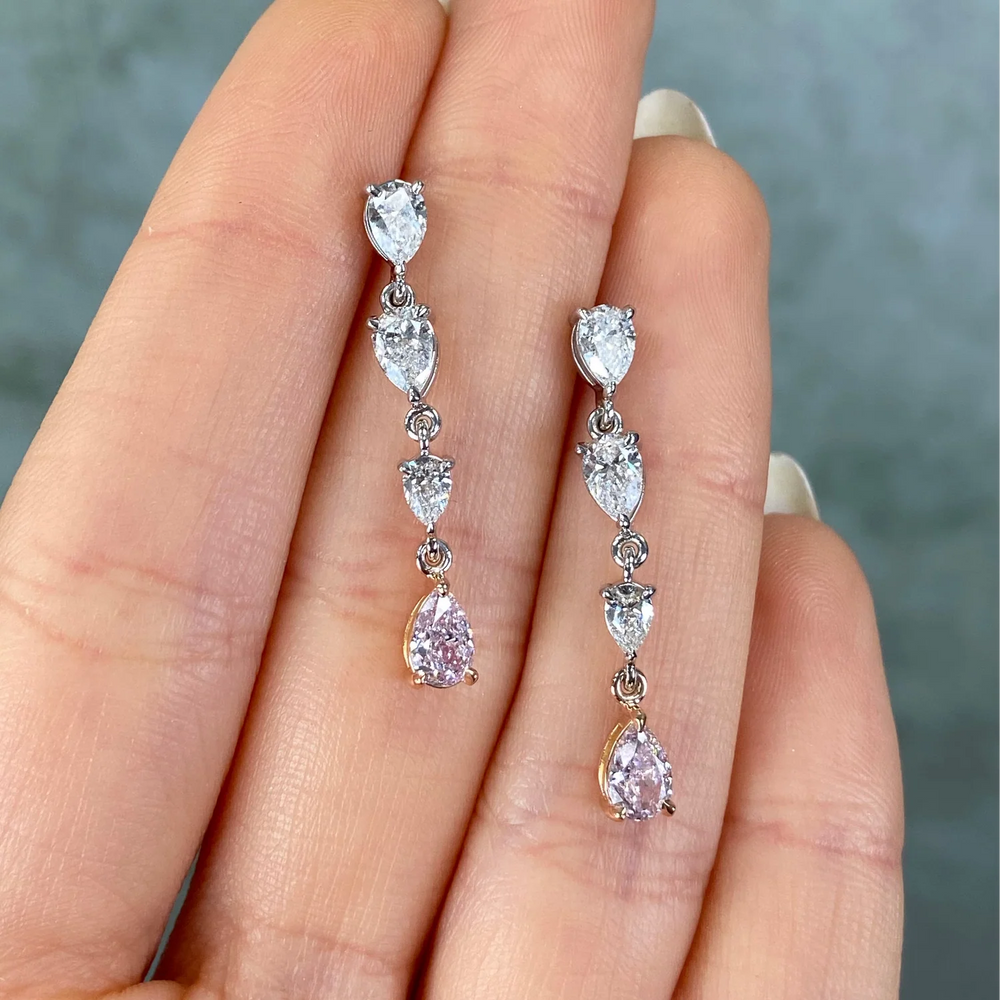 2.02ct Pink Pear Diamond Drop Earrings GIA