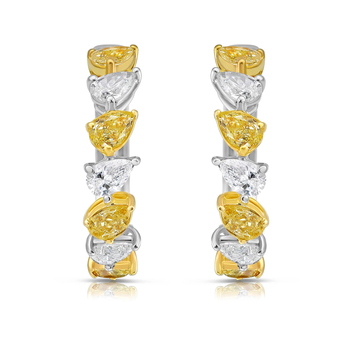 Yellow Pear Diamond and White Pear Diamond Mini Hoop Earrings