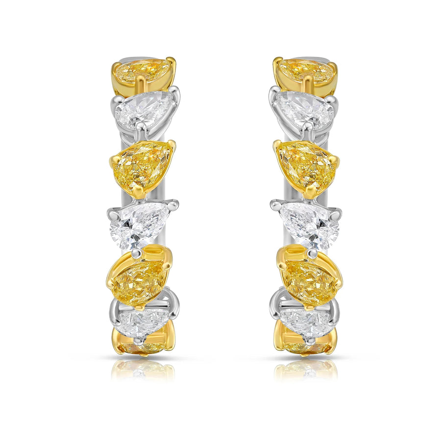 Yellow Pear Diamond and White Pear Diamond Mini Hoop Earrings