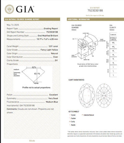 3.01ct Fancy Light Yellow Oval SI1 GIA Ring