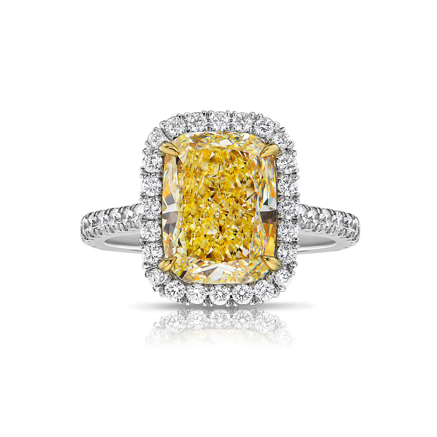 3.01ct Light Yellow Elongated Radiant Diamond Ring VS1 GIA
