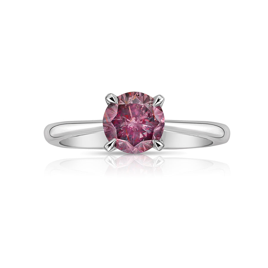 1.00ct Fancy Intense Pink Round Diamond Ring I1 GIA