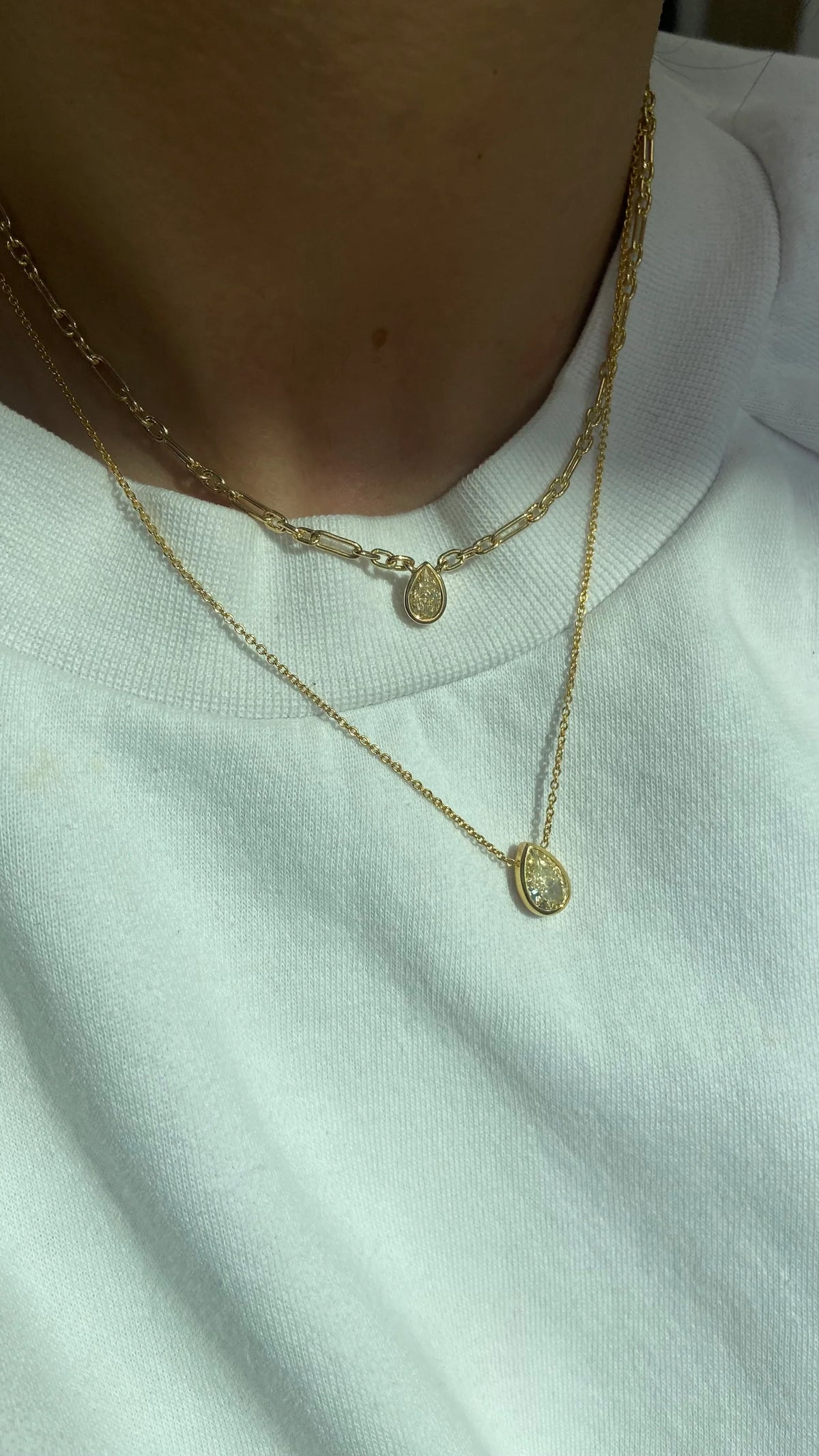 0.70ct Pear Yellow Diamond Solitaire Bezel Chain Pendant