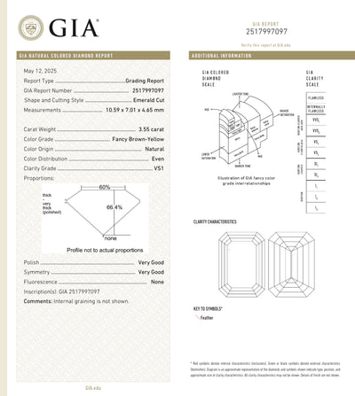 3.55ct Fancy Brown Yellow Emerald VS1 GIA