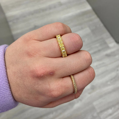 Half Yellow Half White Radiant Diamond Band