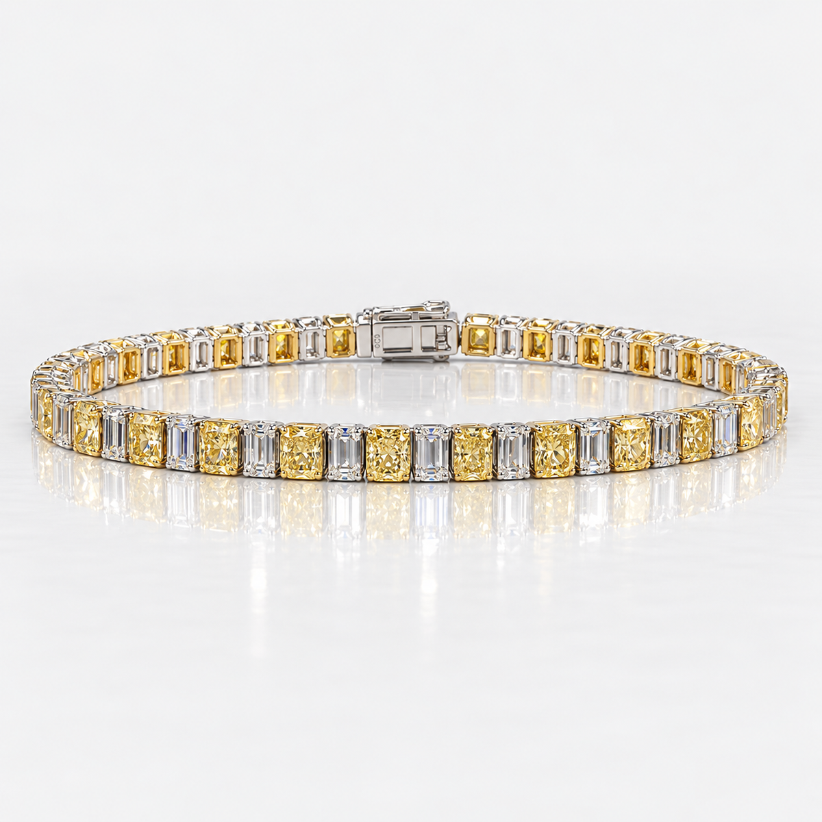 11.26ctw Fancy Yellow Radiant & White Emerald-Cut Alternating Tennis Bracelet