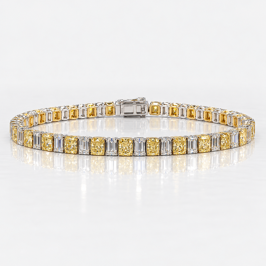 11.26ctw Fancy Yellow Radiant & White Emerald-Cut Alternating Tennis Bracelet