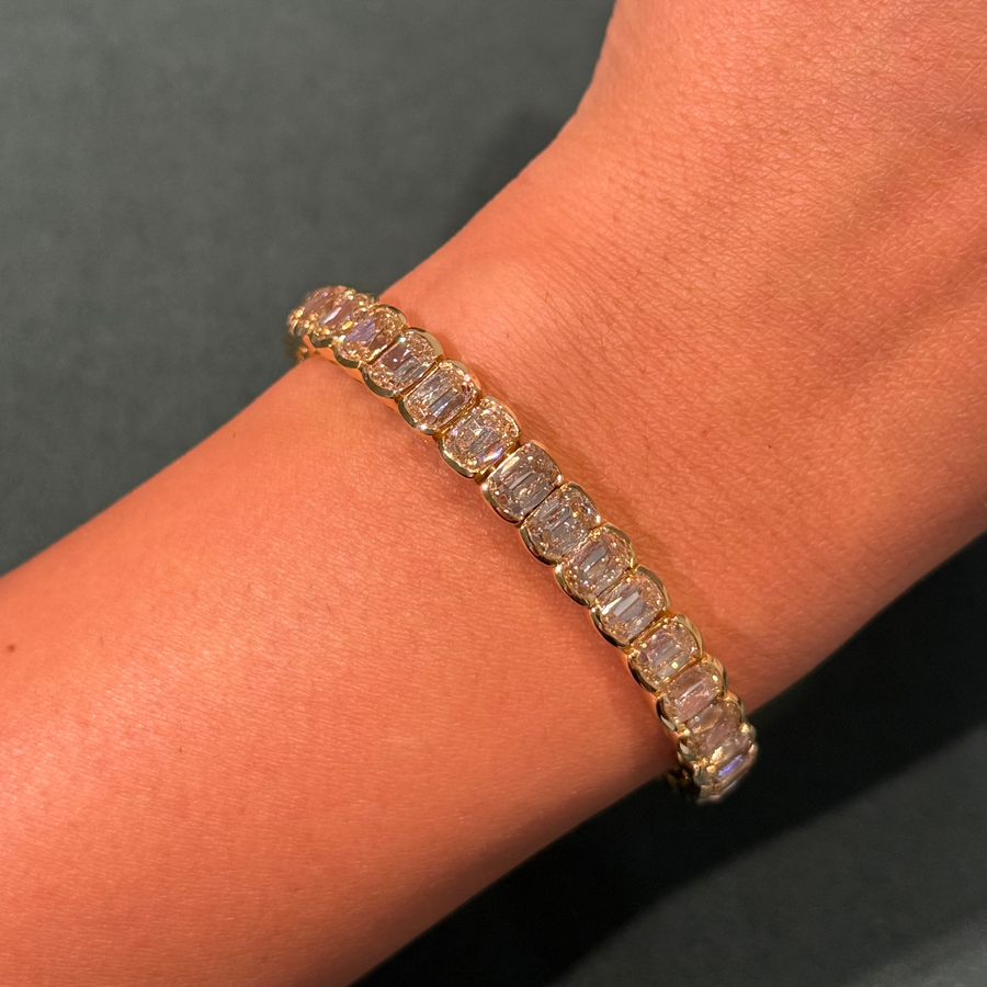 27.22ctw Light Brown Old Mine Cushion Diamond Half Bezel Bracelet