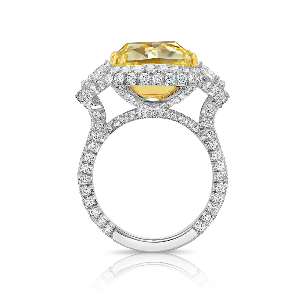 13.30ct Fancy Intense Yellow Elongated Cushion Diamond Internally Flawless Ring GIA