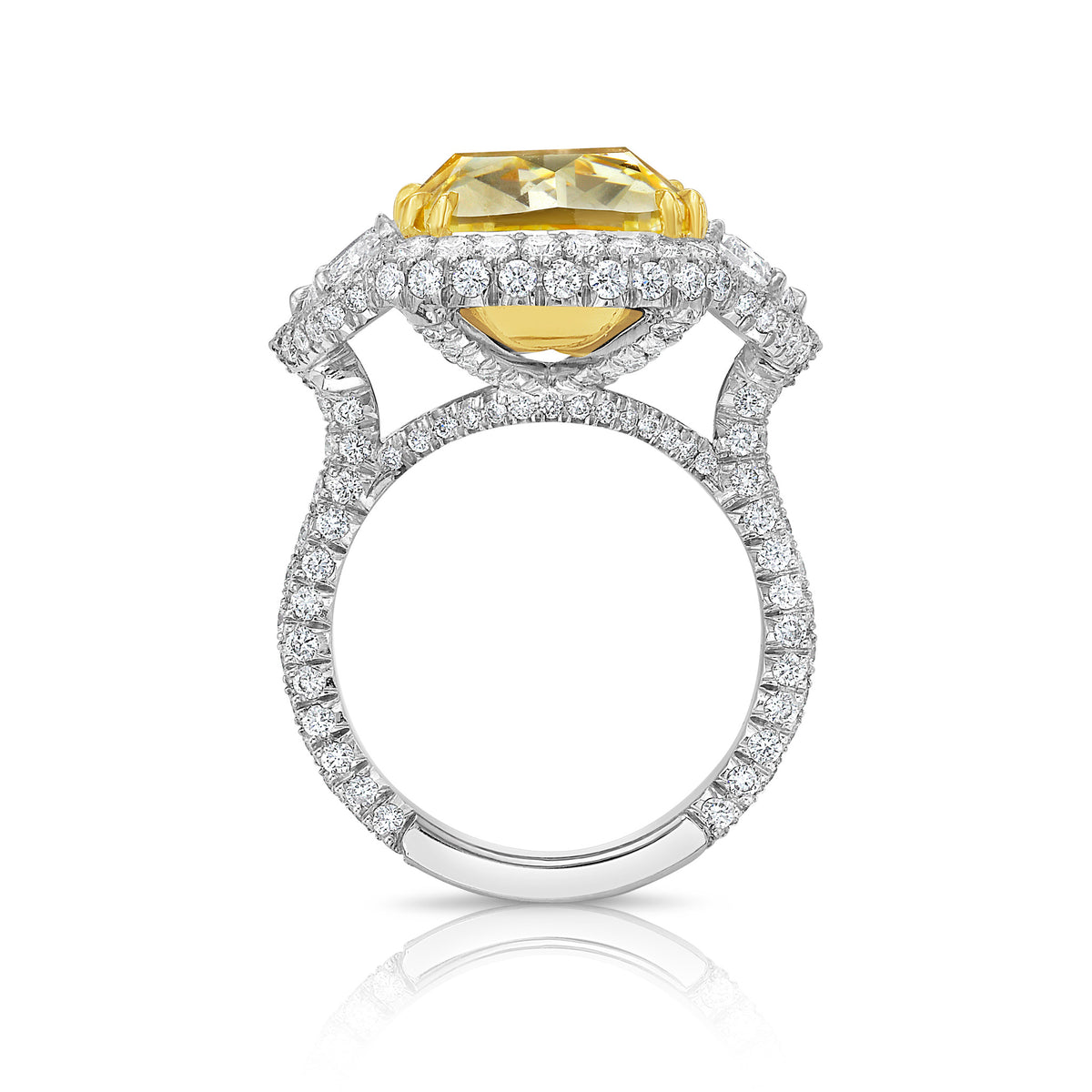 13.30ct Fancy Intense Yellow Elongated Cushion Diamond Internally Flawless Ring GIA