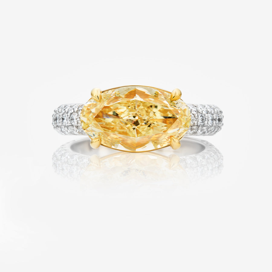 4.01ct Fancy Yellow Oval Diamond East West Ring VVS2 GIA