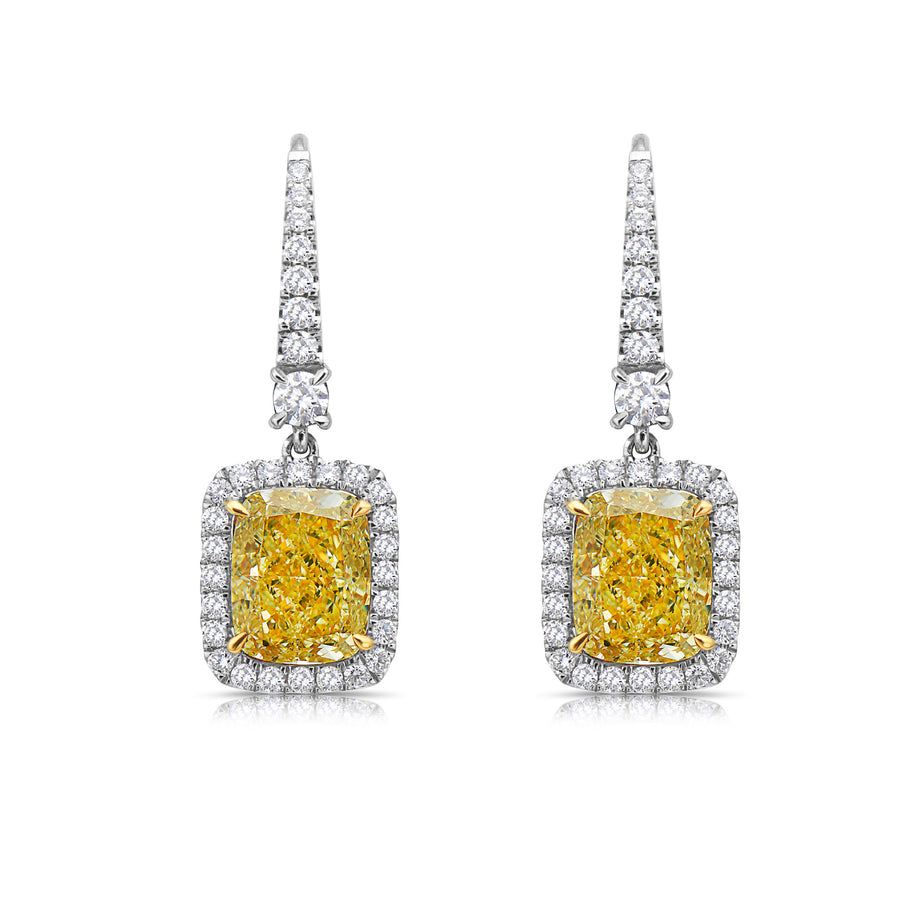 1.61ct & 1.75ct Fancy Light Yellow Radiant Diamond Earrings VS GIA