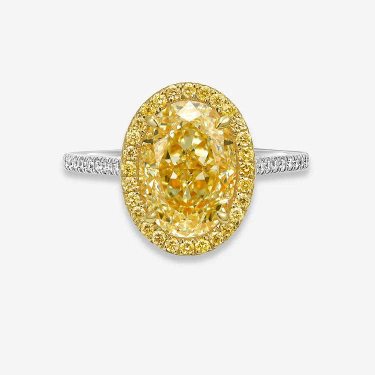 3 carat Light Yellow Oval Diamond Two-Tone Halo Ring GIA