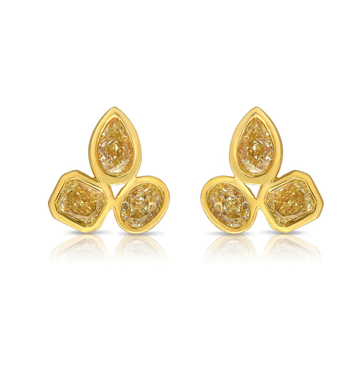1.47ctw Three Stone Yellow Diamond Bezel Earrings