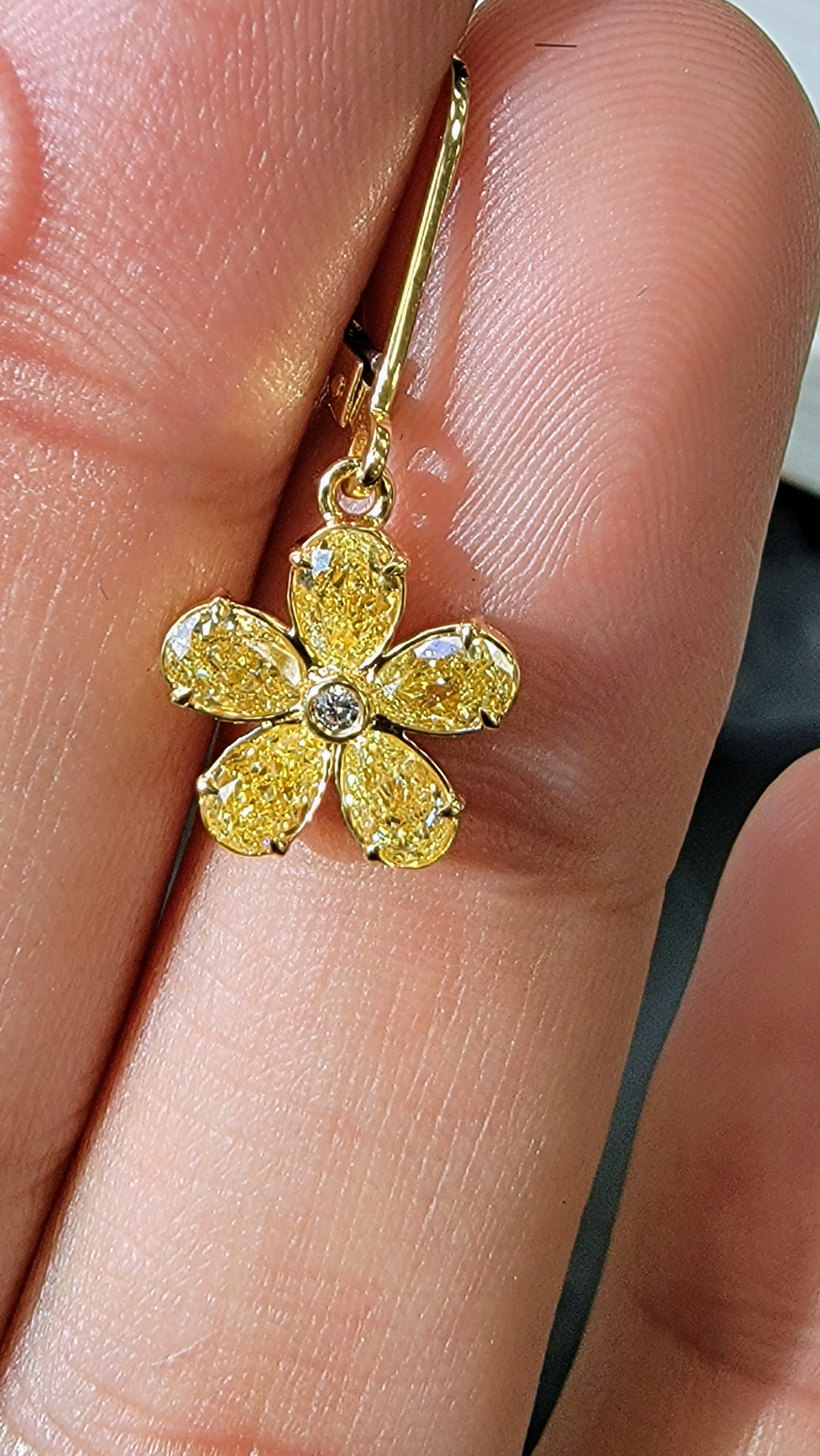 2.11ctw Light Yellow Pear Diamond Drop Flower Earrings
