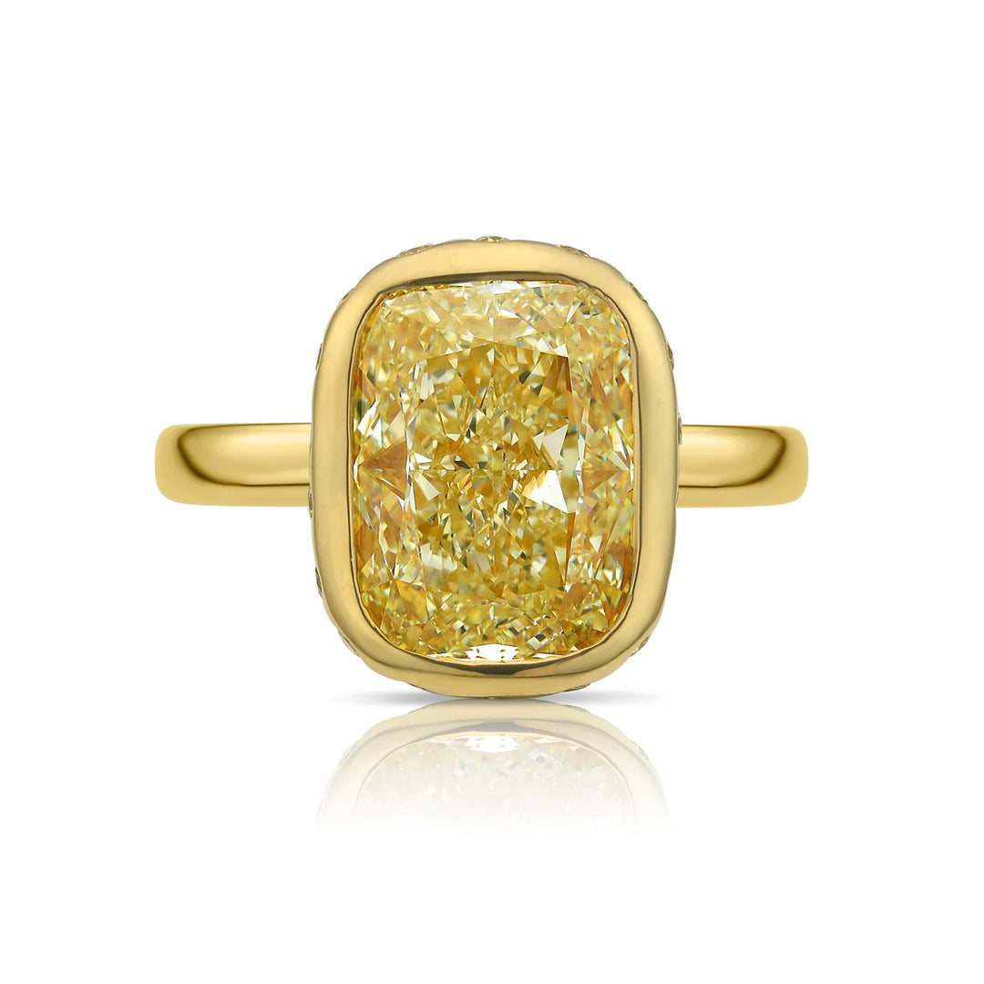 5.01ct Light Yellow Cushion Diamond Bezel Ring 18k Gold