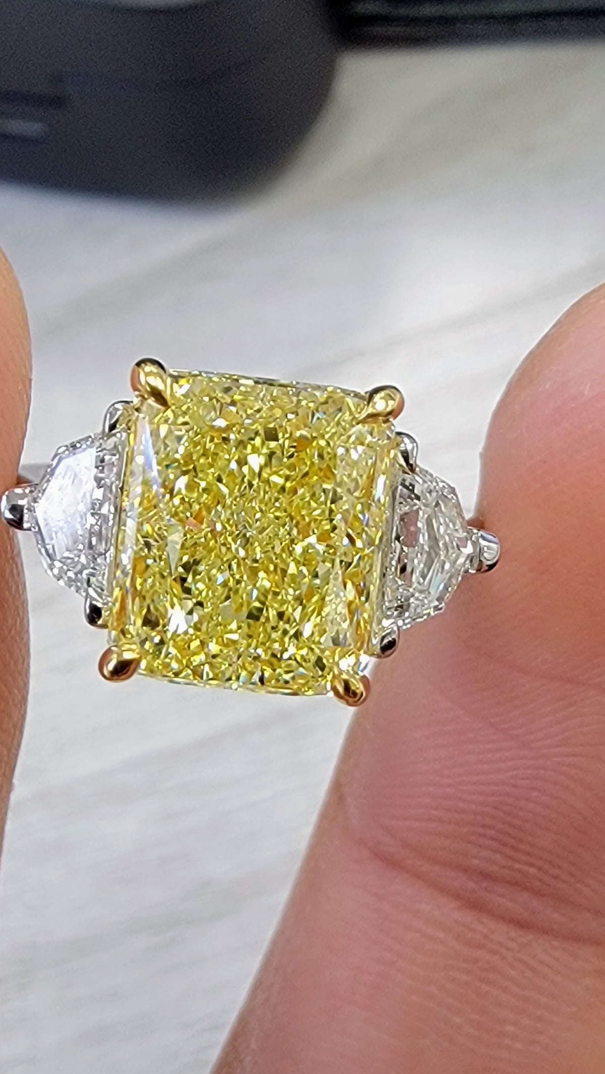 5ct Fancy Yellow Elongated Radiant Diamond Ring VS1 GIA