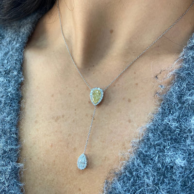 1.5ct Yellow and White Diamond Lariat Necklace